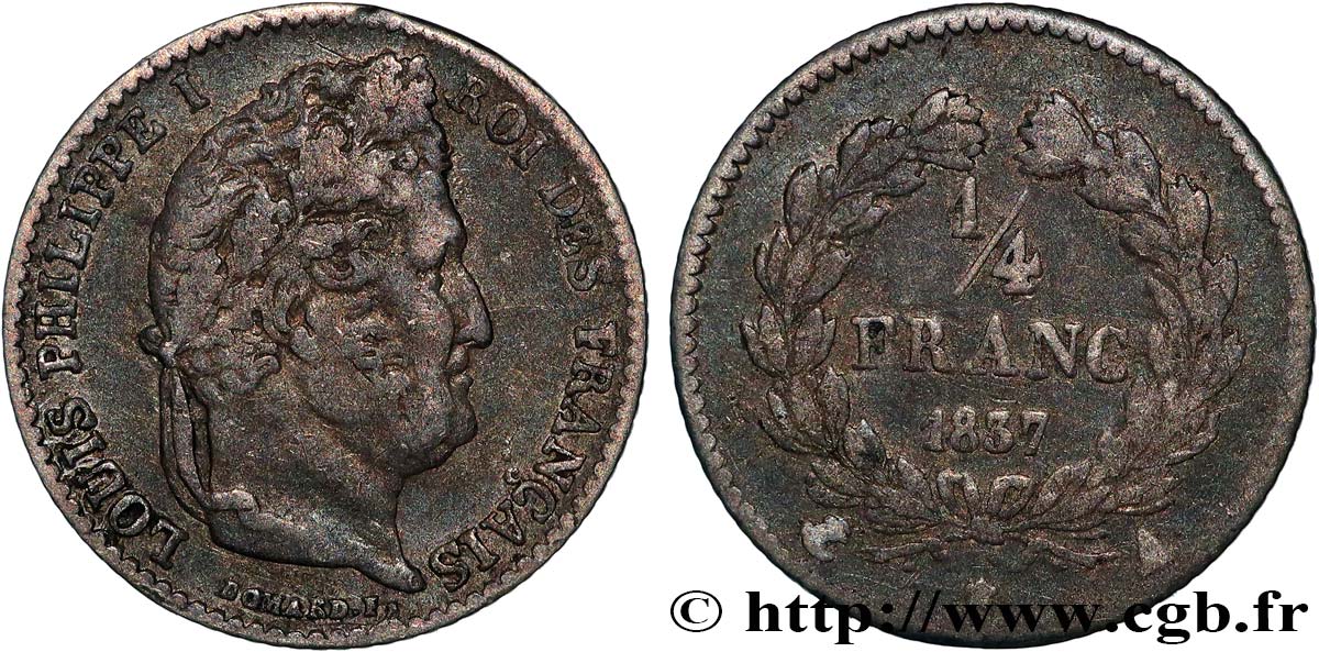 1/4 franc Louis-Philippe 1837 Paris F.166/63 TB25 