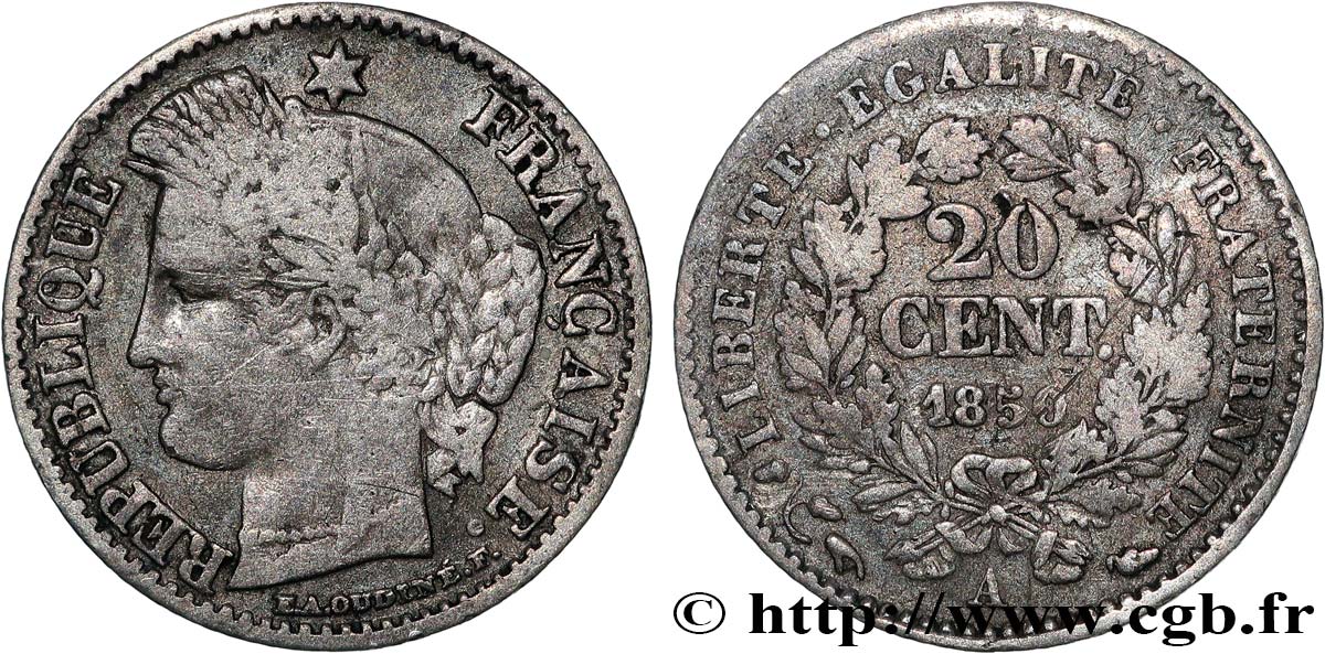 20 centimes Cérès, IIe République 1850 Paris F.146/3 B 
