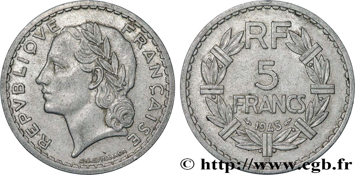 5 francs Lavrillier, aluminium 1945 Beaumont-Le-Roger F.339/4 BC 