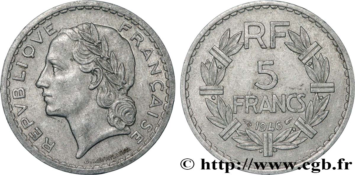 5 francs Lavrillier, aluminium 1946  F.339/6 TTB 