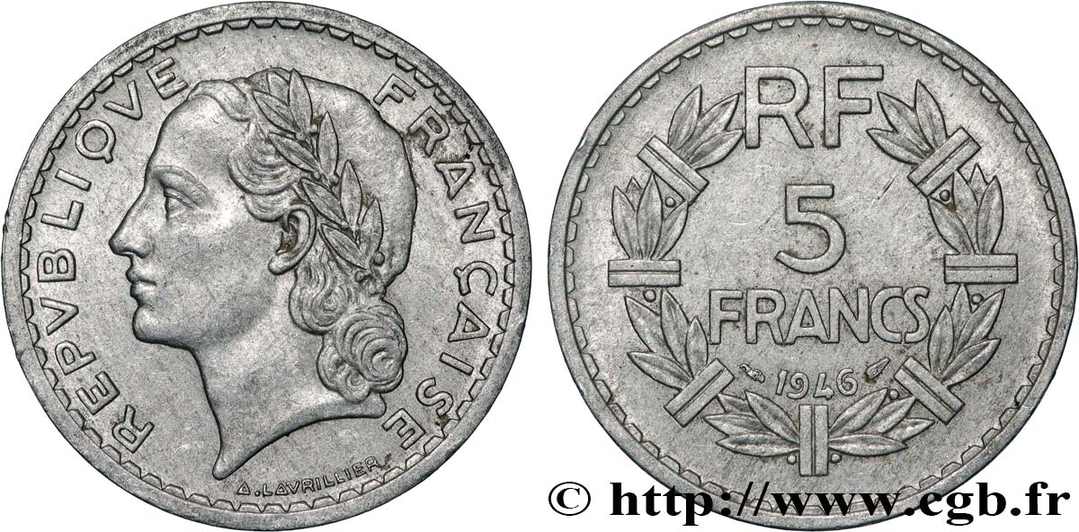 5 francs Lavrillier, aluminium 1946  F.339/6 XF 