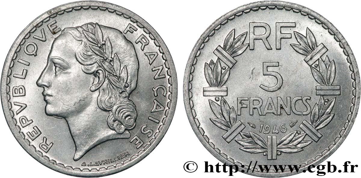 5 francs Lavrillier, aluminium 1946  F.339/6 AU 