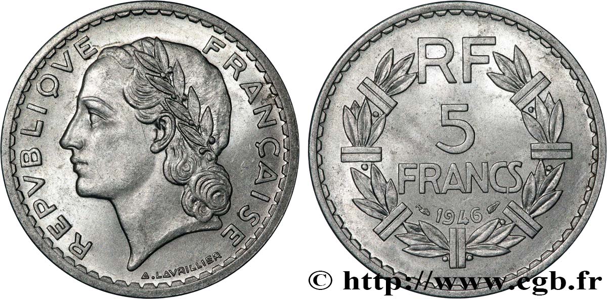 5 francs Lavrillier, aluminium 1946  F.339/6 SUP 