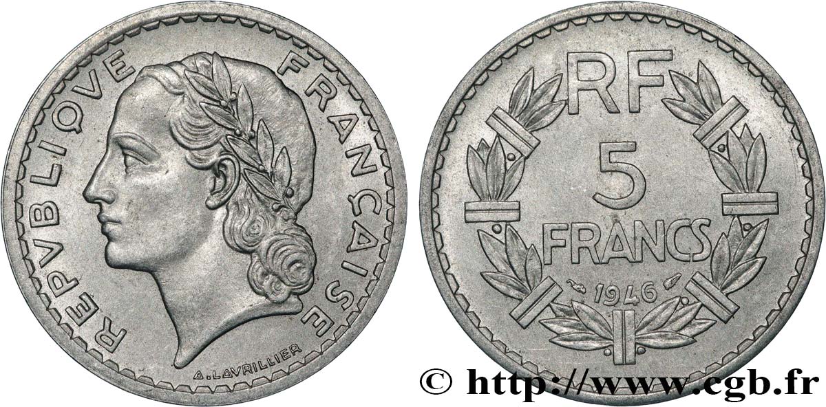 5 francs Lavrillier, aluminium 1946  F.339/6 EBC 