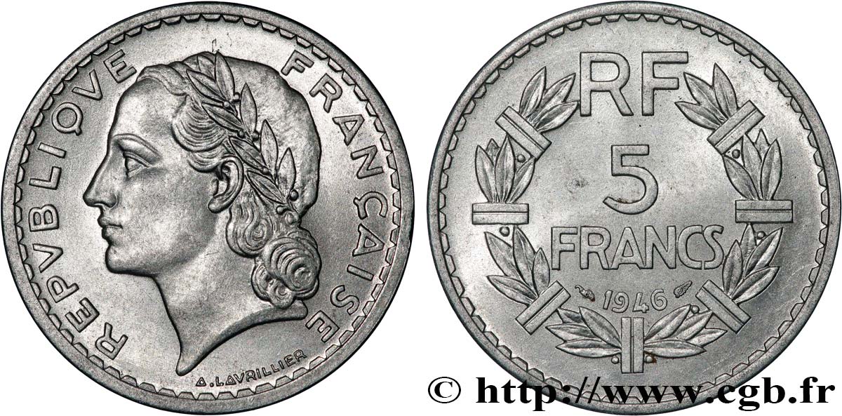 5 francs Lavrillier, aluminium 1946  F.339/6 AU 