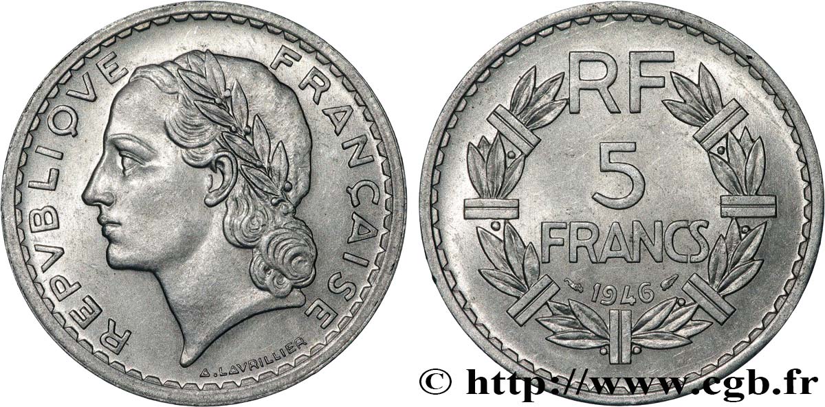 5 francs Lavrillier, aluminium 1946  F.339/6 SPL 
