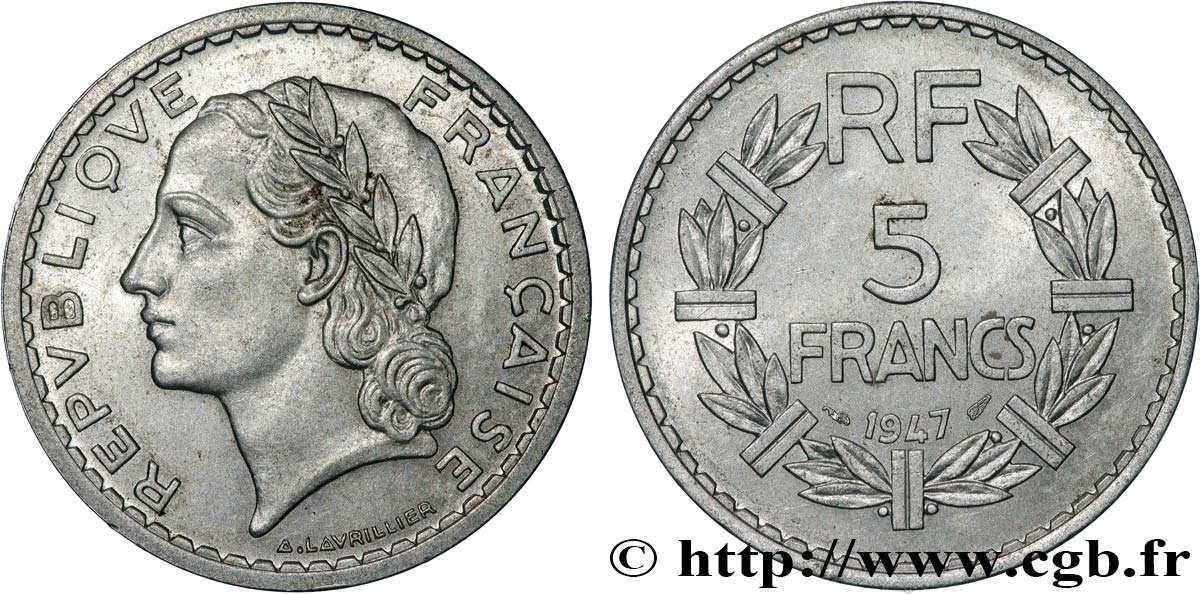 5 francs Lavrillier, aluminium 1947  F.339/10 SPL+ 