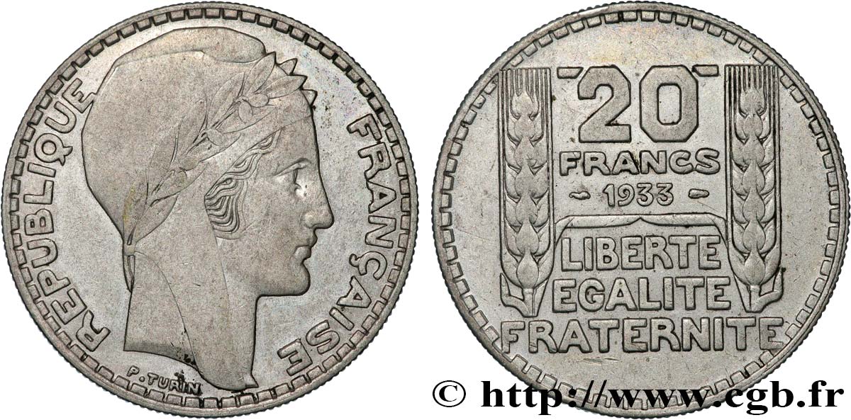 20 francs Turin, rameaux courts 1933  F.400/4 MBC 