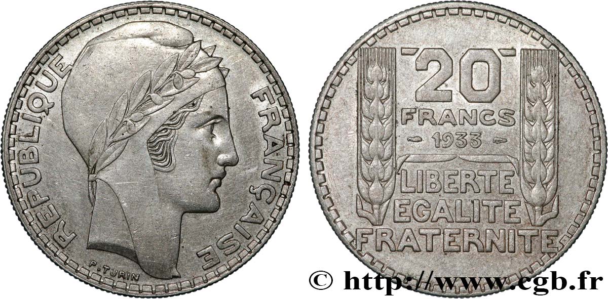 20 francs Turin, rameaux courts 1933  F.400/4 MBC+ 