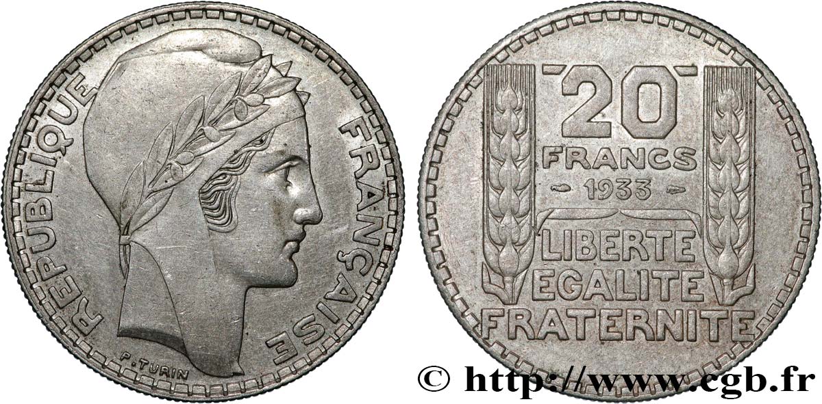 20 francs Turin, rameaux courts 1933  F.400/4 TTB+ 