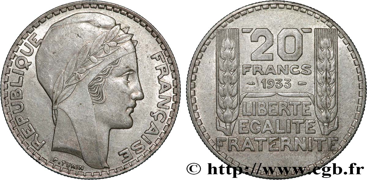20 francs Turin, rameaux courts 1933  F.400/4 EBC58 