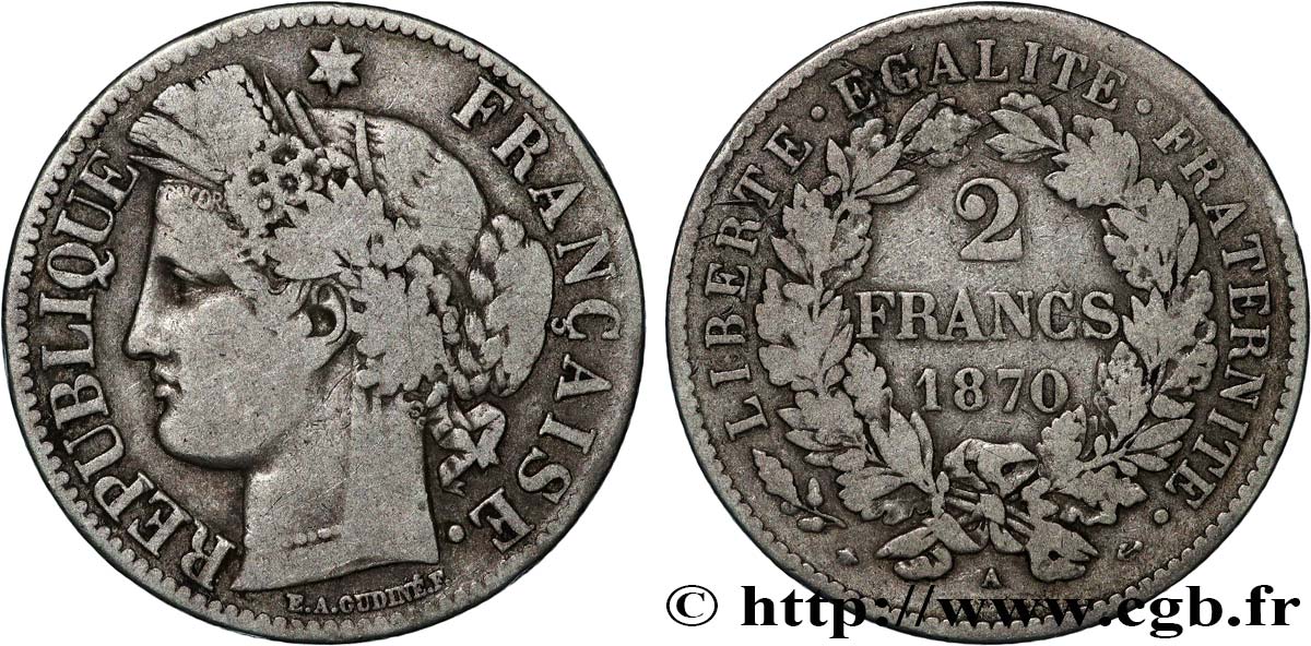 2 francs Cérès, avec légende 1870 Paris F.265/2 BC 