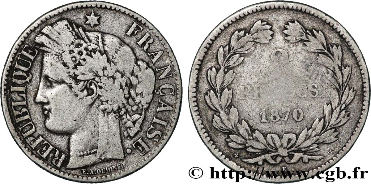 2 francs Cérès, sans légende 1870 Bordeaux F.264/2 TB 