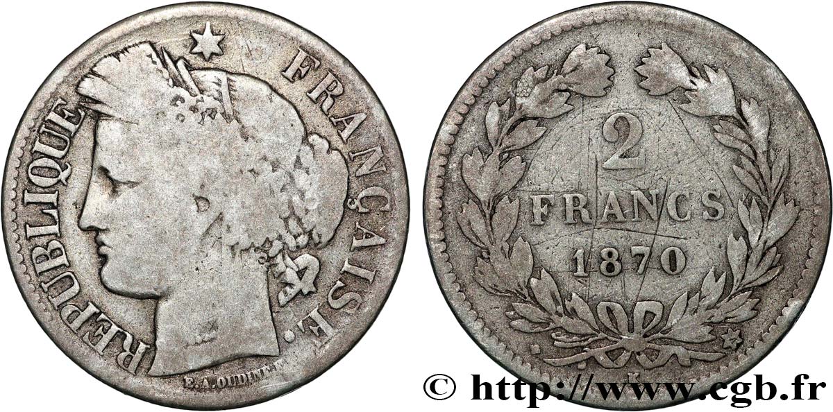 2 francs Cérès, sans légende 1870 Bordeaux F.264/3 RC 