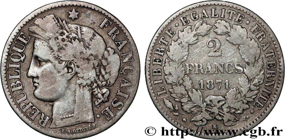 2 francs Cérès, avec légende 1871 Bordeaux F.265/7 BC 