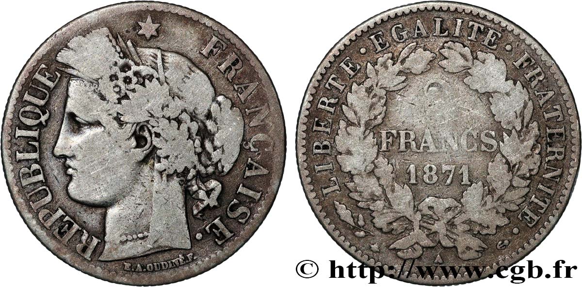 2 francs Cérès, avec légende 1871 Paris F.265/5 BC 