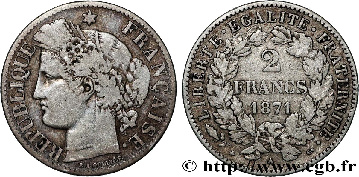 2 francs Cérès, avec légende 1871 Paris F.265/5 fSS 