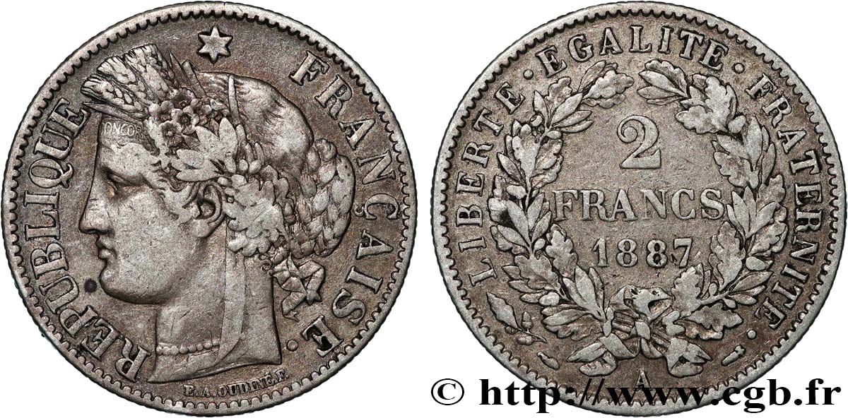 2 francs Cérès, avec légende 1887 Paris F.265/13 VF 