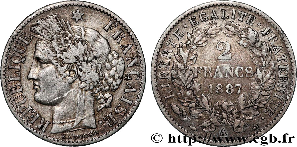 2 francs Cérès, avec légende 1887 Paris F.265/13 TB+ 