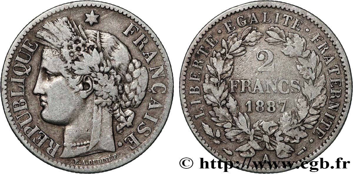 2 francs Cérès, avec légende 1887 Paris F.265/13 TB 