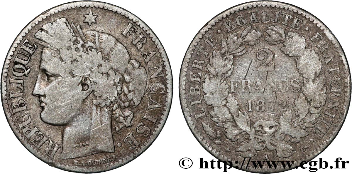 2 francs Cérès, avec légende 1872 Paris F.265/8 TB 