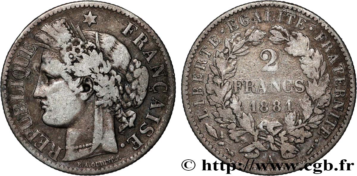 2 francs Cérès, avec légende 1881 Paris F.265/12 S 