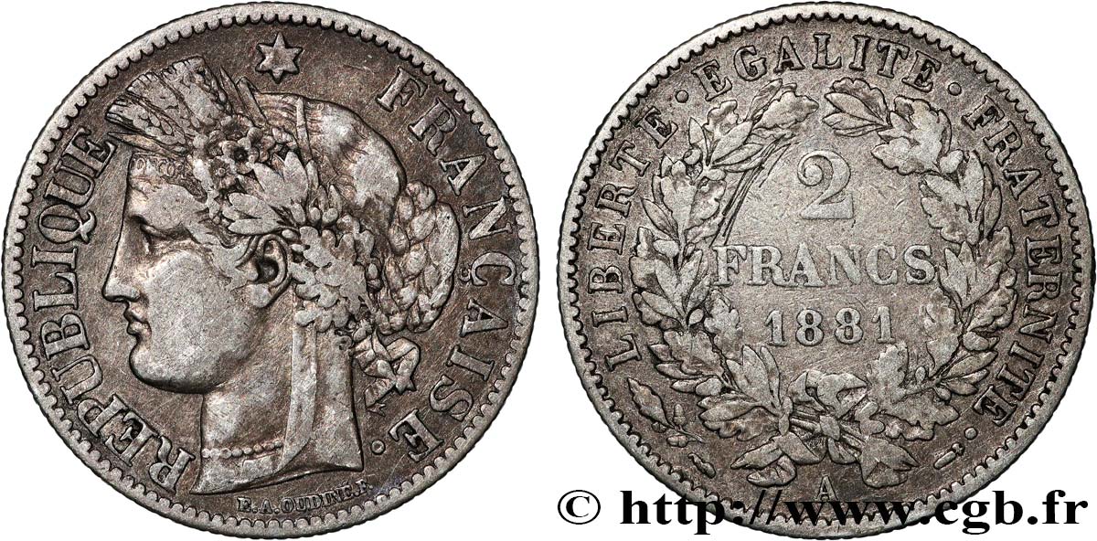 2 francs Cérès, avec légende 1881 Paris F.265/12 TB 
