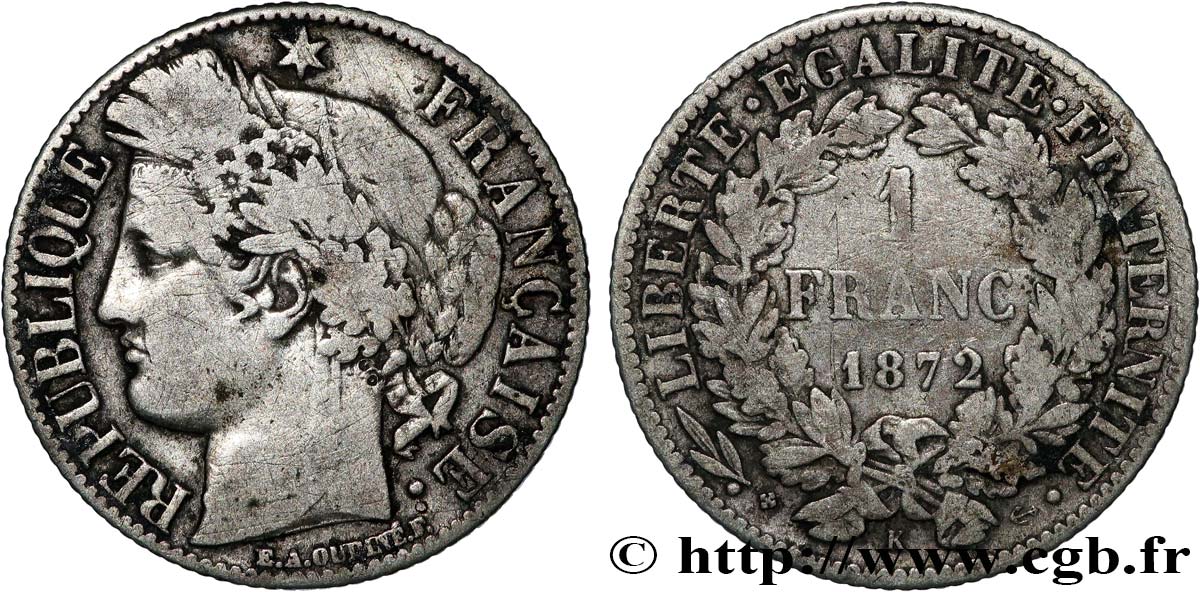 1 franc Cérès, IIIe République 1872 Bordeaux F.216/6 BC 