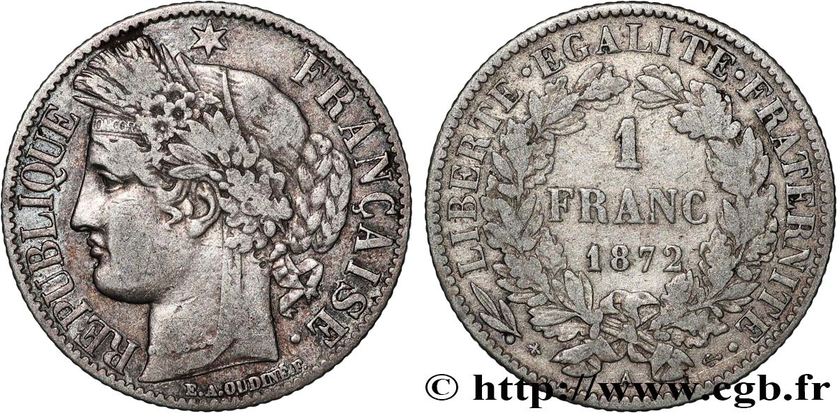 1 franc Cérès, IIIe République 1872 Paris F.216/5 SS 