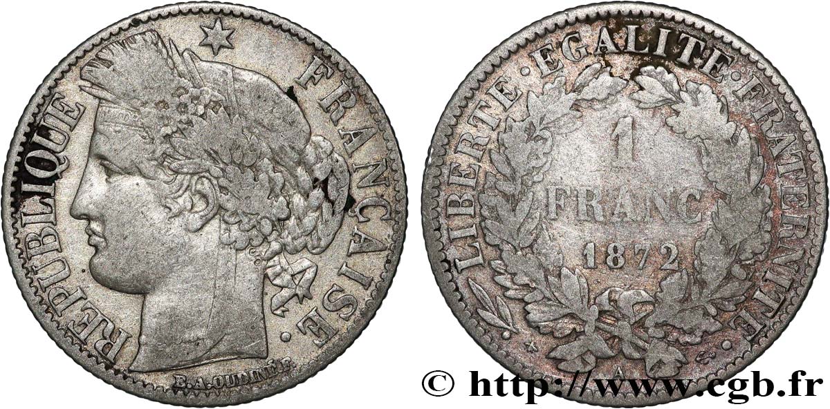 1 franc Cérès, IIIe République 1872 Paris F.216/5 TB+ 