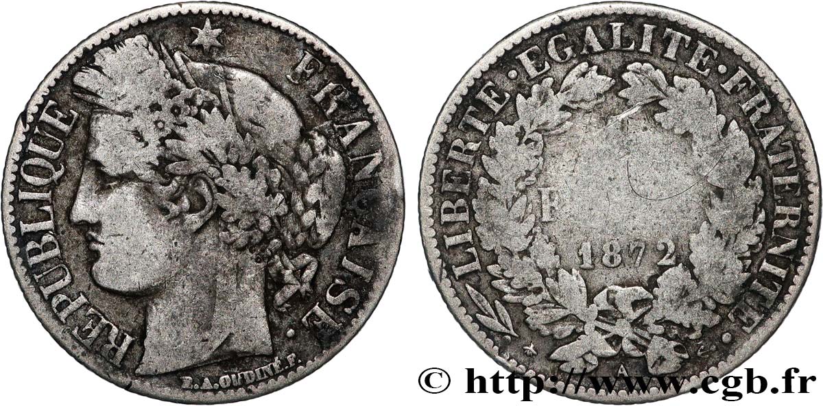 1 franc Cérès, IIIe République 1872 Paris F.216/5 F 