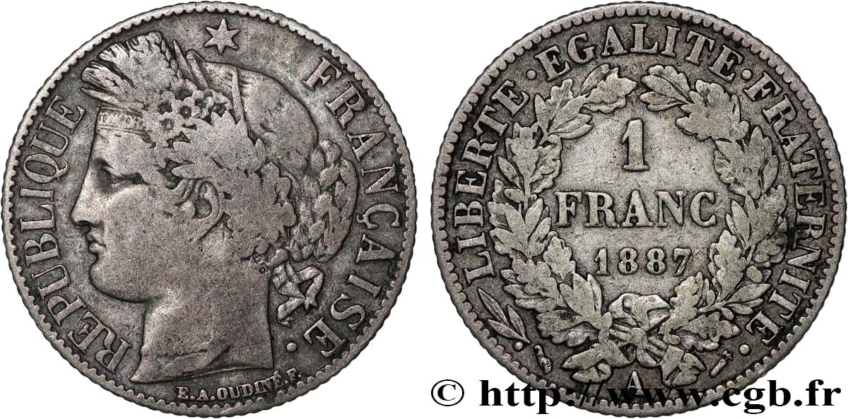 1 franc Cérès, IIIe République 1887 Paris F.216/9 TB 