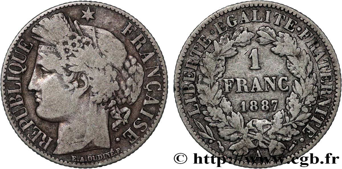 1 franc Cérès, IIIe République 1887 Paris F.216/9 F 