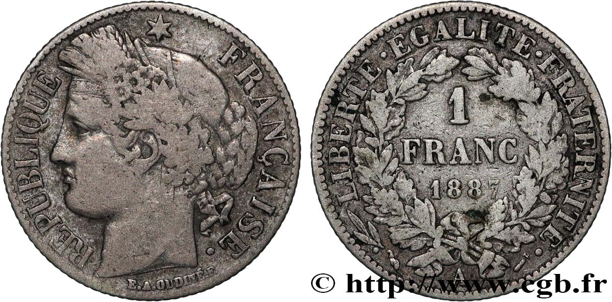 1 franc Cérès, IIIe République 1887 Paris F.216/9 fS 
