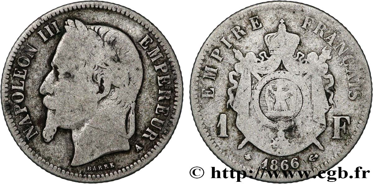1 franc Napoléon III, tête laurée 1866 Paris F.215/3 B 