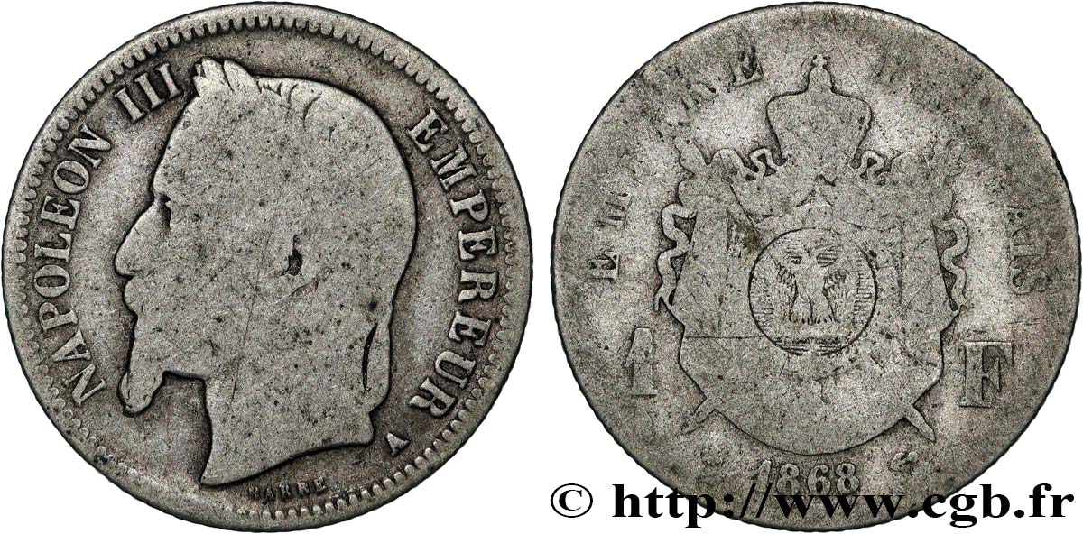1 franc Napoléon III, tête laurée 1869 Paris F.215/14 SGE 