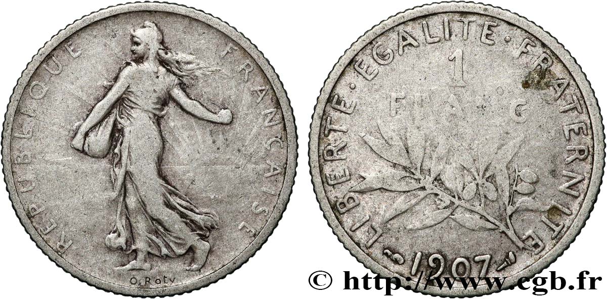 1 franc Semeuse 1907 Paris F.217/12 TB 
