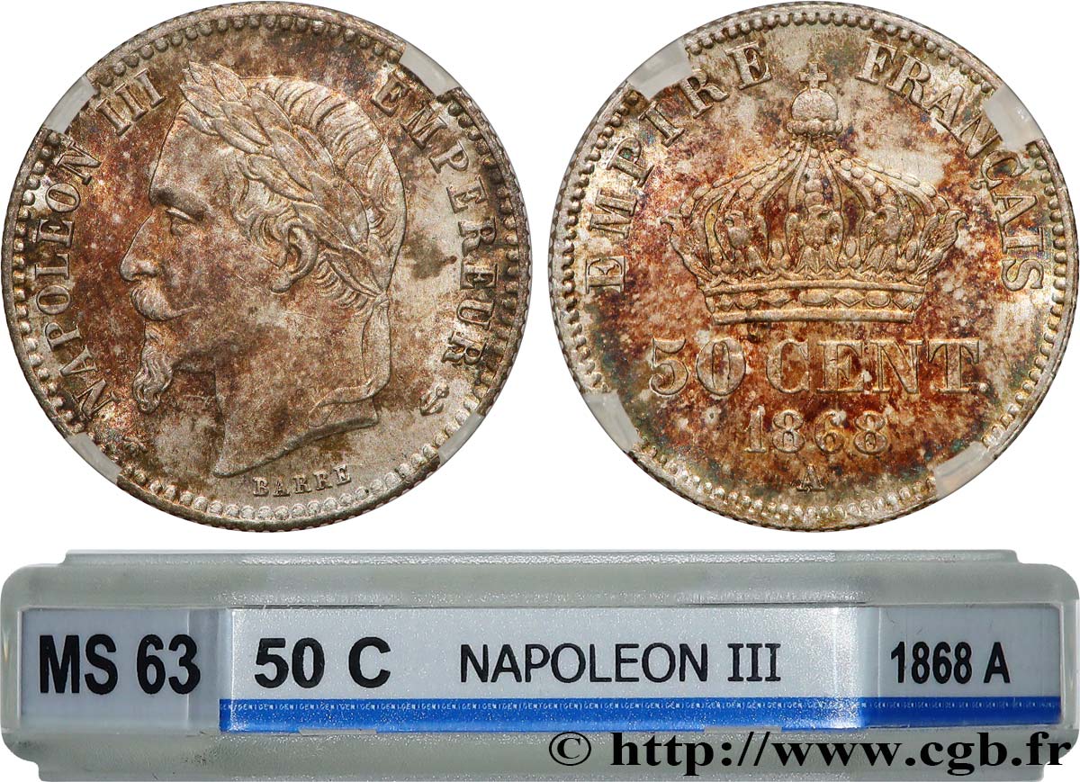 50 centimes Napoléon III, tête laurée 1868 Paris F.188/20 fST63 GENI