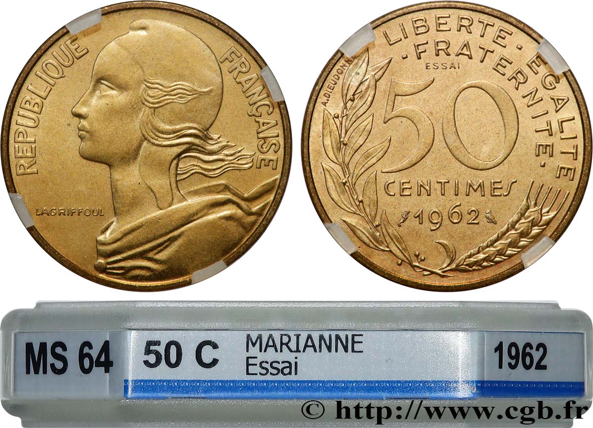 Essai de 50 centimes Marianne 1962 Paris F.197/1 MS64 GENI