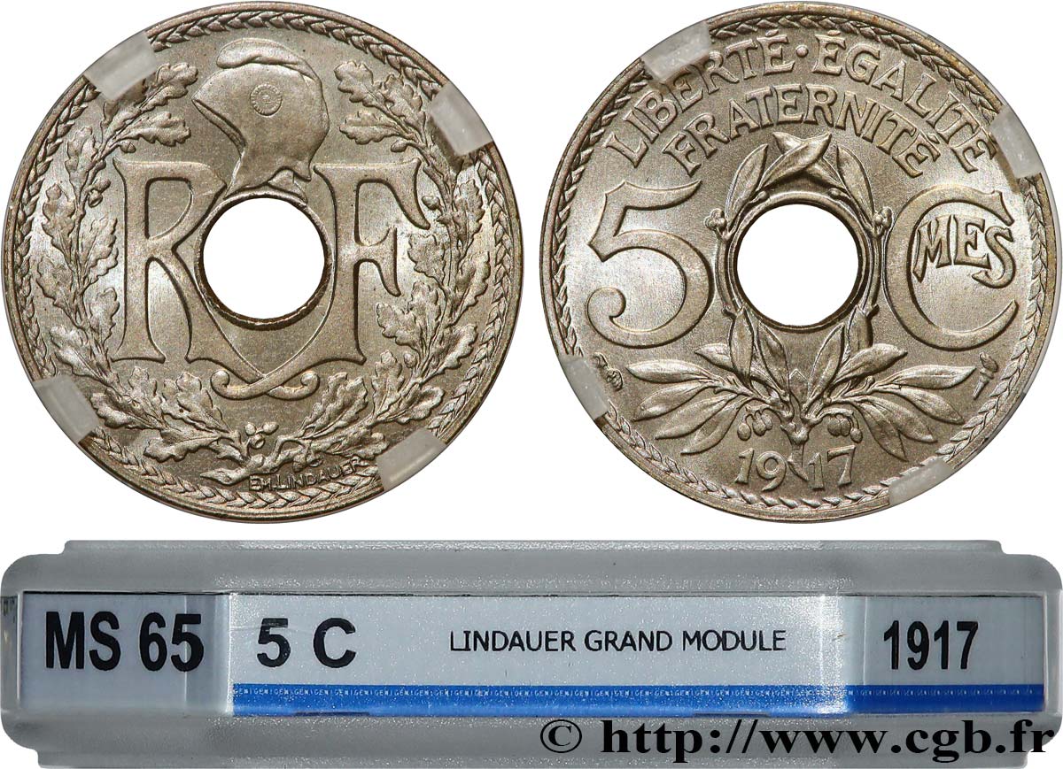 5 centimes Lindauer, grand module 1917 Paris F.121/1 FDC65 GENI