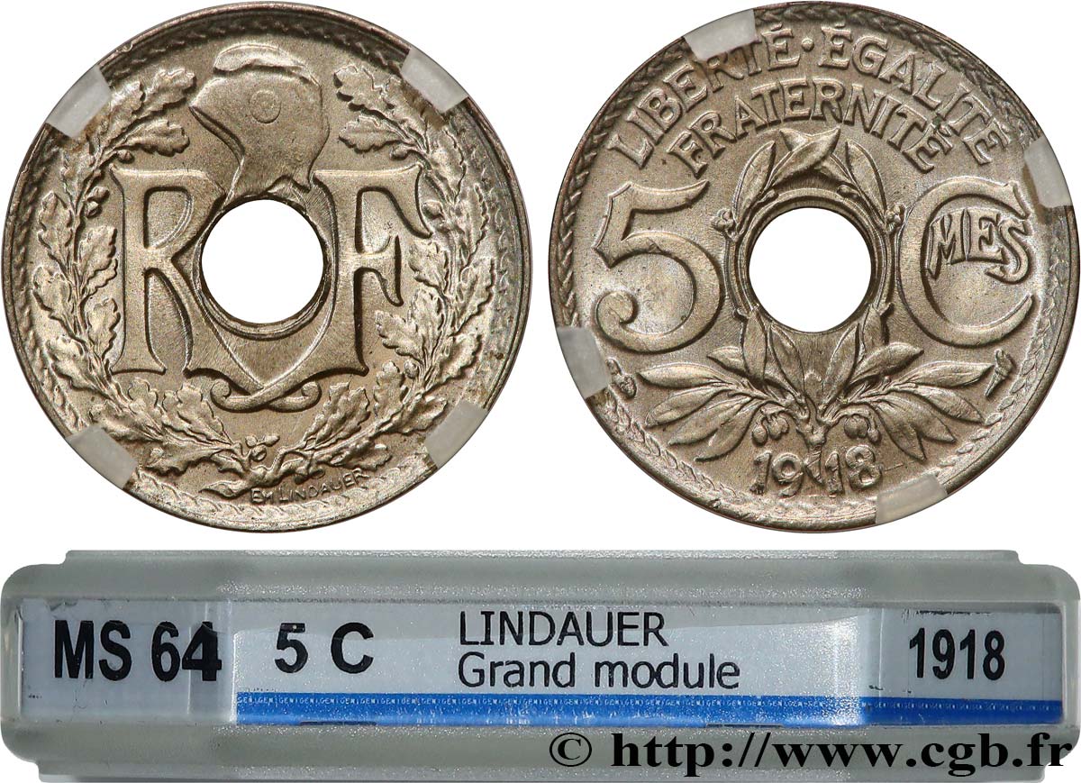 5 centimes Lindauer, grand module 1918 Paris F.121/2 SPL64 GENI