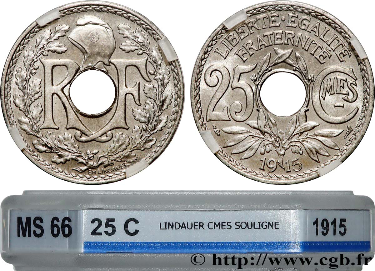 25 centimes Lindauer, Cmes souligné 1915  F.170/3 FDC66 GENI
