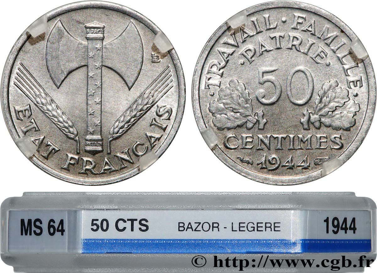 50 centimes Francisque, légère 1944  F.196/4 MS64 GENI