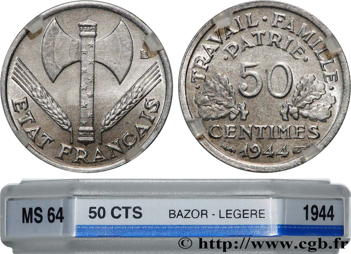 50 centimes Francisque, légère 1944  F.196/4 SPL64 GENI