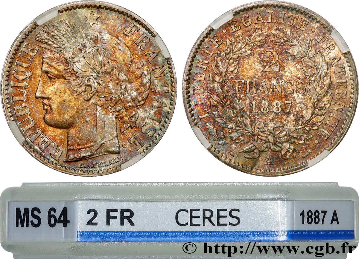 2 francs Cérès, avec légende 1887 Paris F.265/13 SC64 GENI