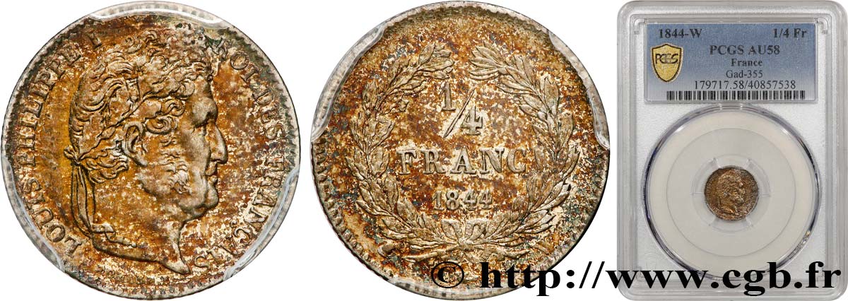 1/4 franc Louis-Philippe 1844 Lille F.166/101 SUP58 PCGS