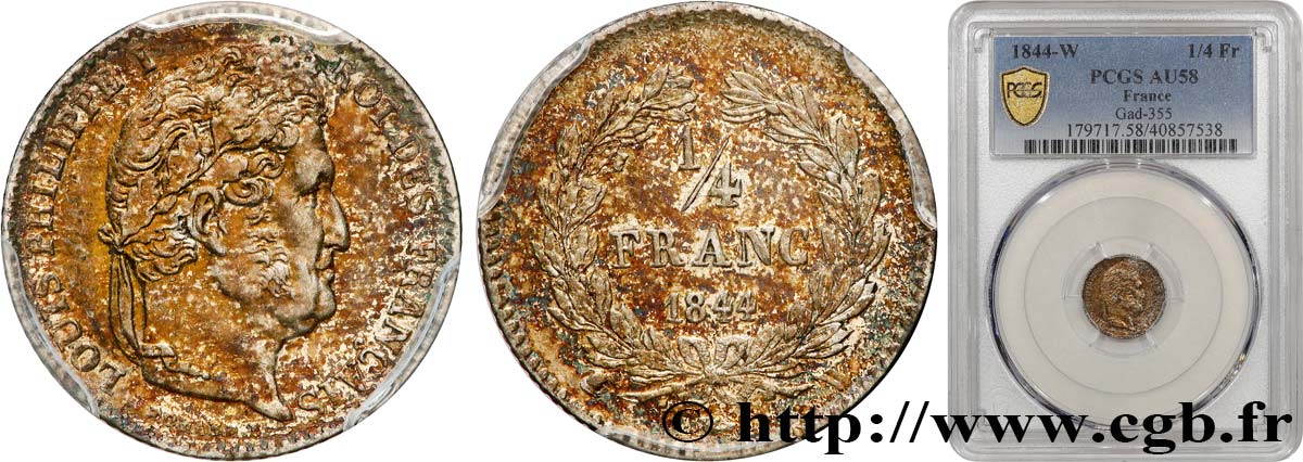 1/4 franc Louis-Philippe 1844 Lille F.166/101 VZ58 PCGS