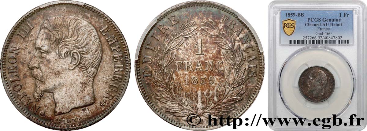 1 franc Napoléon III, tête nue  1859 Strasbourg F.214/13 TTB+ PCGS