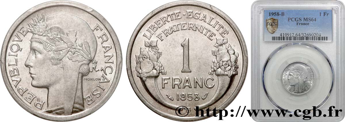 1 franc Morlon, légère 1958 Beaumont-Le-Roger F.221/22 SPL64 PCGS