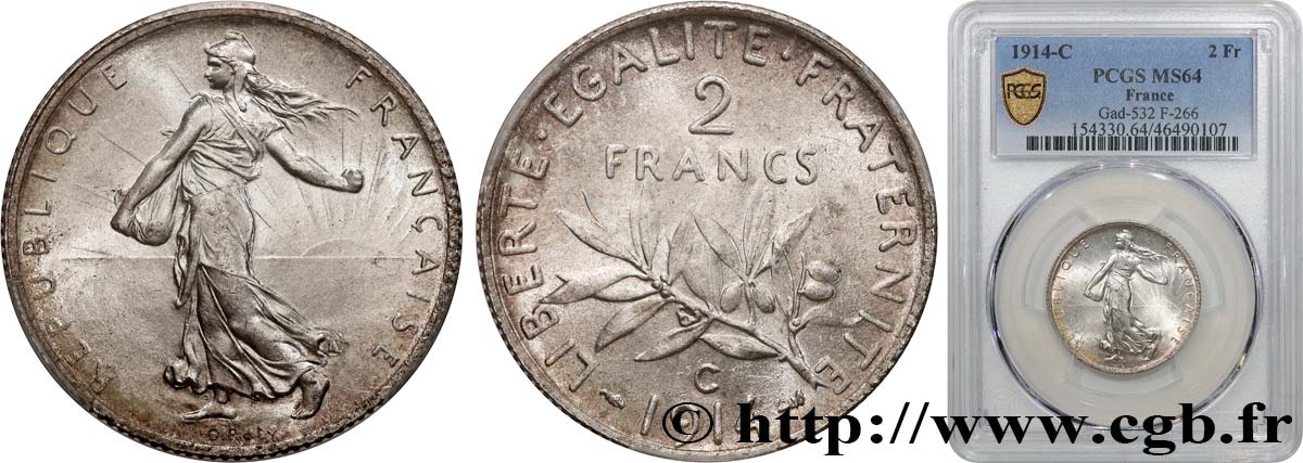 2 francs Semeuse 1914 Castelsarrasin F.266/16 SPL64 PCGS